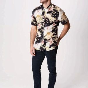 Men’s 7 Diamonds Black Smiling Faces Short Sleeve Button Down Shirt Size S